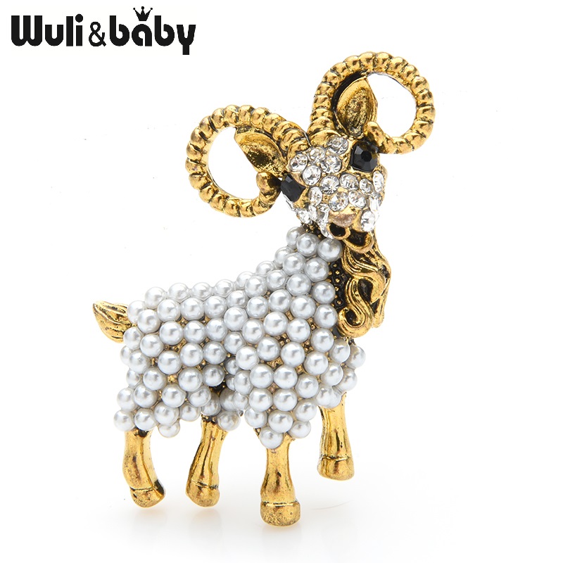 Embroidery Australia - Wuli-빈티지 진주 염소 브로치, 여성 남성