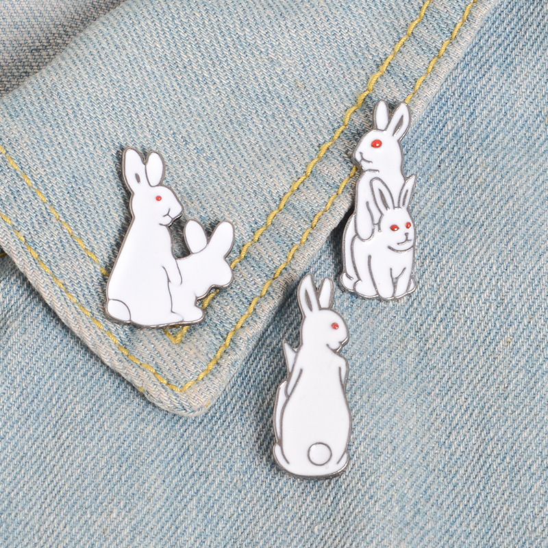 Embroidery Rabbit - 브로치 핀 만화 동물 토끼 라펠