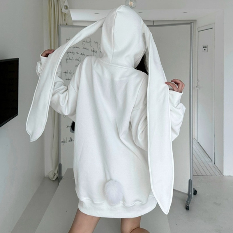 Embroidery Zip Up Hoodie - 2025 가을 귀여운 토끼 큰 귀