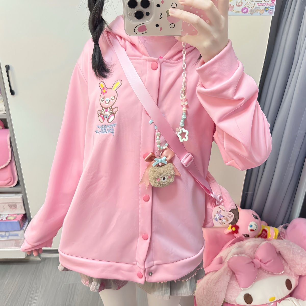 Embroidery Zip Up Hoodie - 일본 만화 자수 딸옷 조지후쿠 귀여운