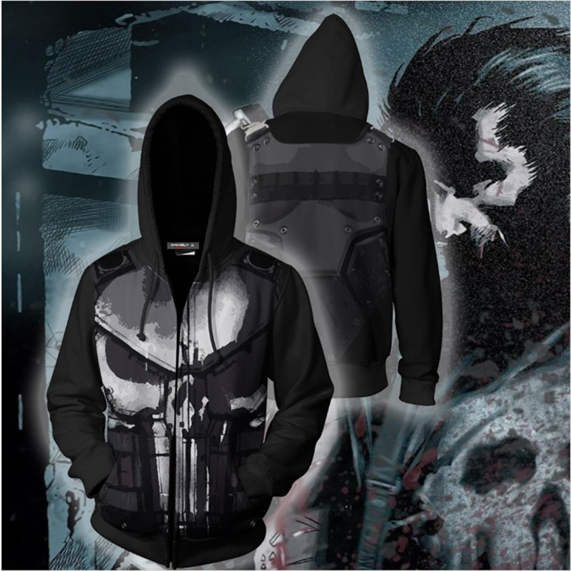 Embroidery Zip Up Hoodie - 3D 프린트 퍼니셔 집업 후드티, 알리익스프레스