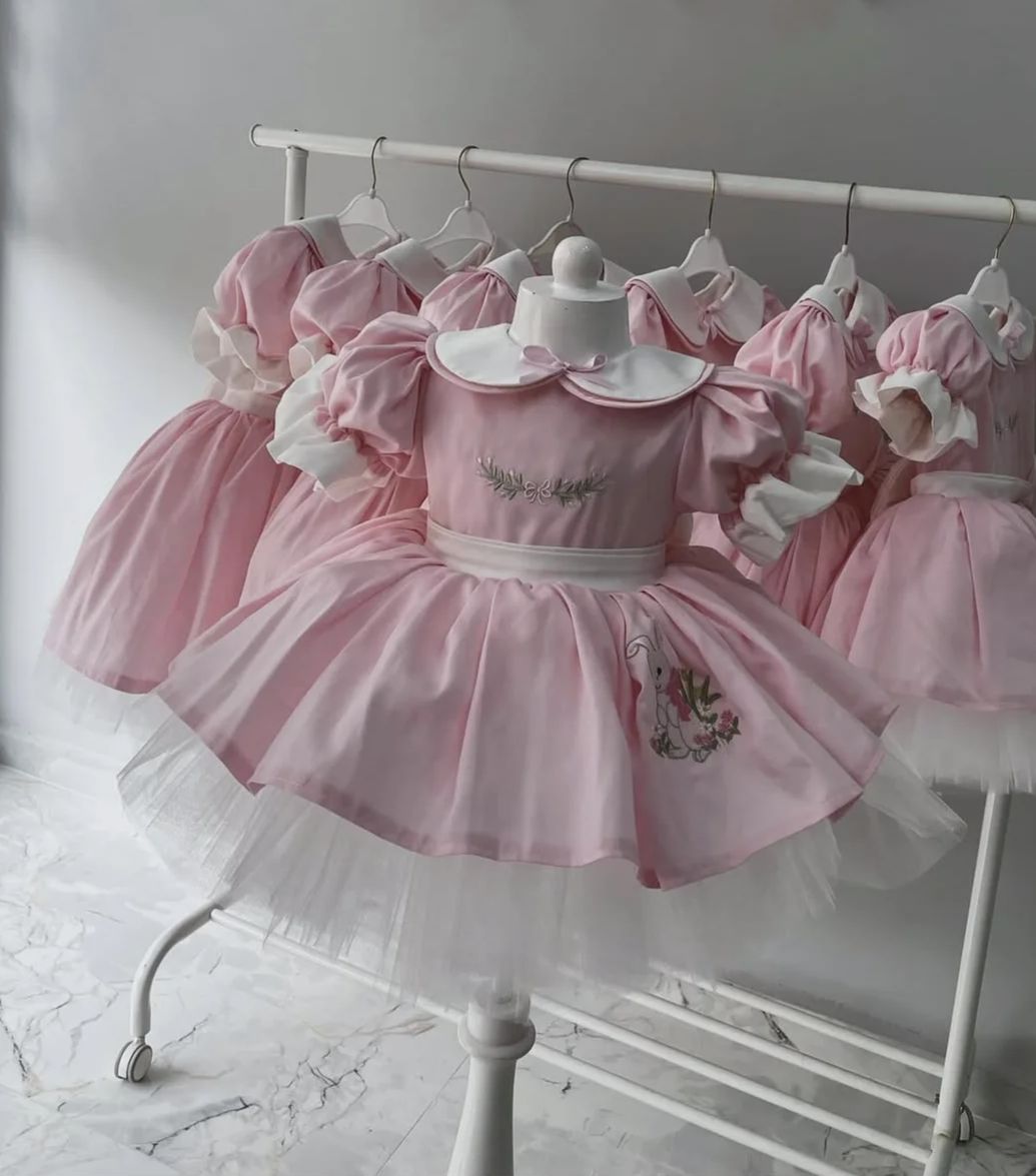 Embroidery Rabbit - 0-12Y 아기 소녀 여름 토끼 꽃