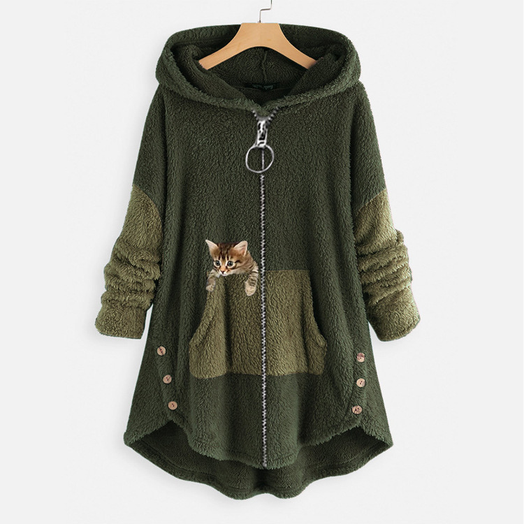 Embroidery Zip Up Hoodie - 후드 코트 자켓 여성 후드 티셔츠