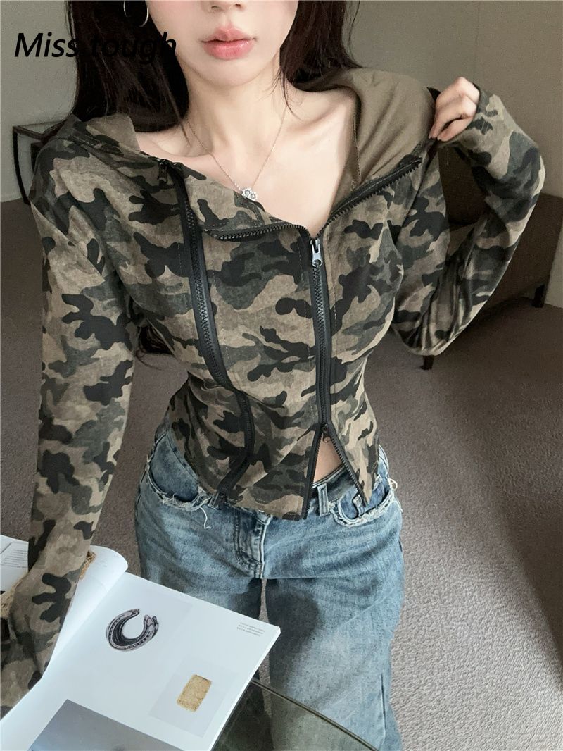 여성 카모 지퍼 업 까마귀 후드가 달린 크롭 핏 세련된 - Embroidery Zip Up Hoodie 리뷰 및 가격