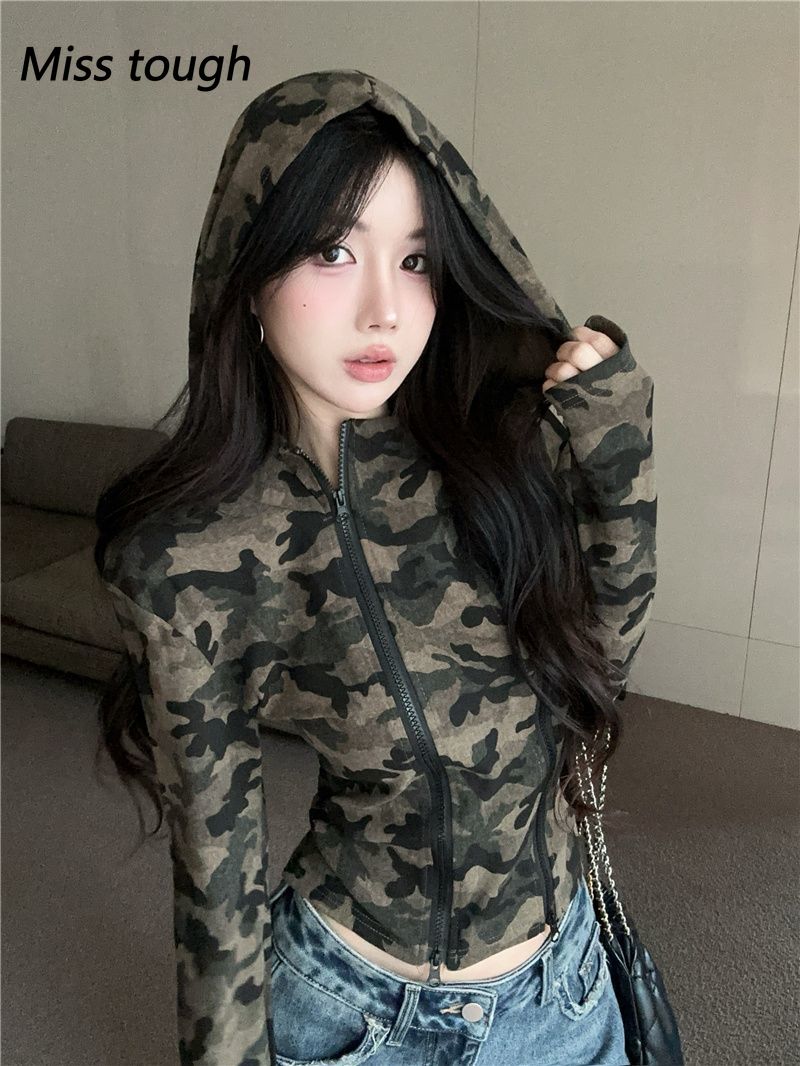 여성 카모 지퍼 업 까마귀 후드가 달린 크롭 핏 세련된 - Embroidery Zip Up Hoodie 리뷰 및 가격