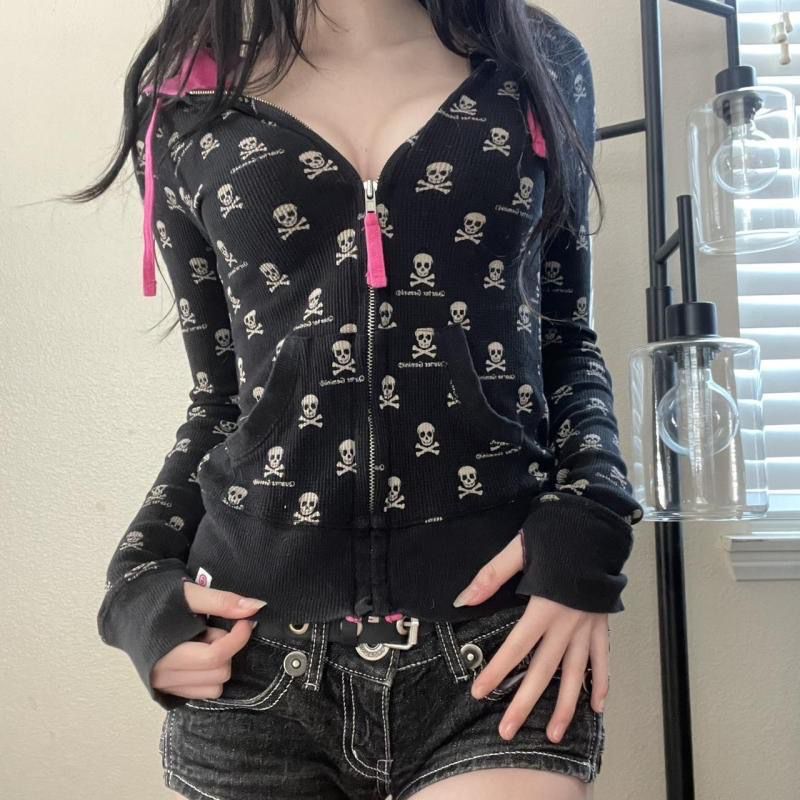 고딕 해골 프린트 가디건 배색 후드 스웨트셔츠 펑크 재 - Embroidery Zip Up Hoodie 리뷰 및 가격