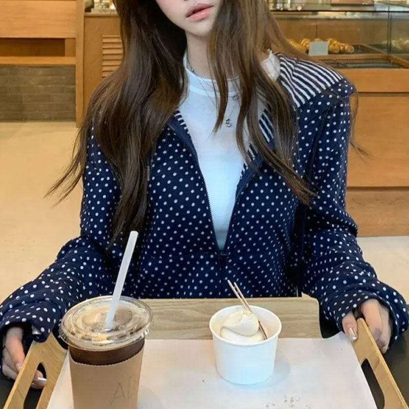 한국 폴카 도트 캐주얼 프린트 후드티 여성 의류 긴 소 - Embroidery Zip Up Hoodie 리뷰 및 가격
