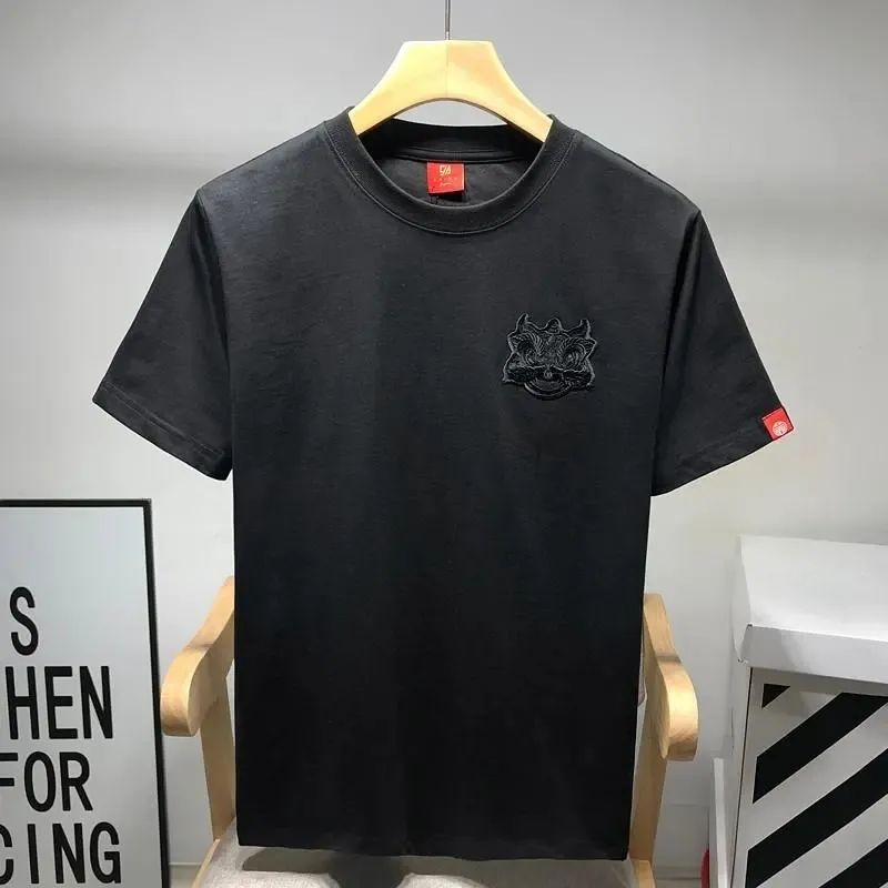 남성용 사자 자수 반팔 티셔츠, 단색 라운드 넥, 독특 - Embroidery Unique Design 리뷰 및 가격