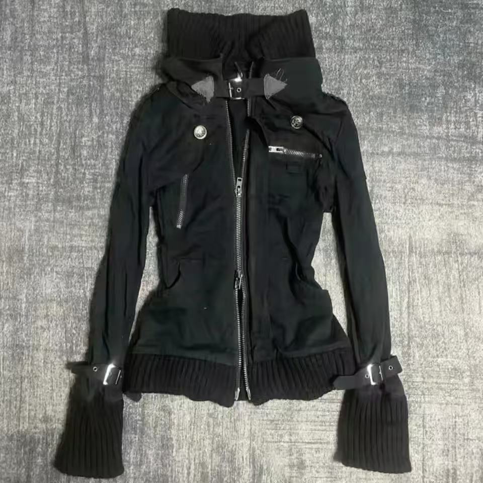 Y2K 고딕 블랙 슬림 더블 지퍼 후드티 여성용 Y2K - Embroidery Zip Up Hoodie 리뷰 및 가격