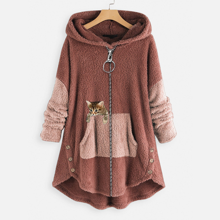 후드 코트 자켓 여성 후드 티셔츠 패치 워크 고양이 프 - Embroidery Zip Up Hoodie 리뷰 및 가격