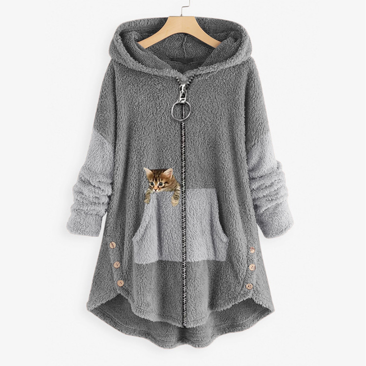 후드 코트 자켓 여성 후드 티셔츠 패치 워크 고양이 프 - Embroidery Zip Up Hoodie 리뷰 및 가격