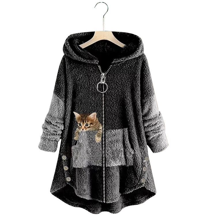 후드 코트 자켓 여성 후드 티셔츠 패치 워크 고양이 프 - Embroidery Zip Up Hoodie 리뷰 및 가격