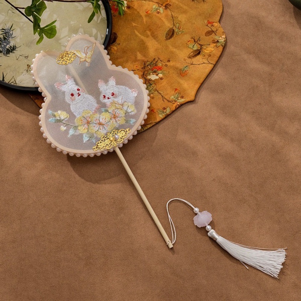 중국풍 자수 손부채, 긴 손잡이, 토끼 모양, 고대 스 - Embroidery Rabbit 리뷰 및 가격