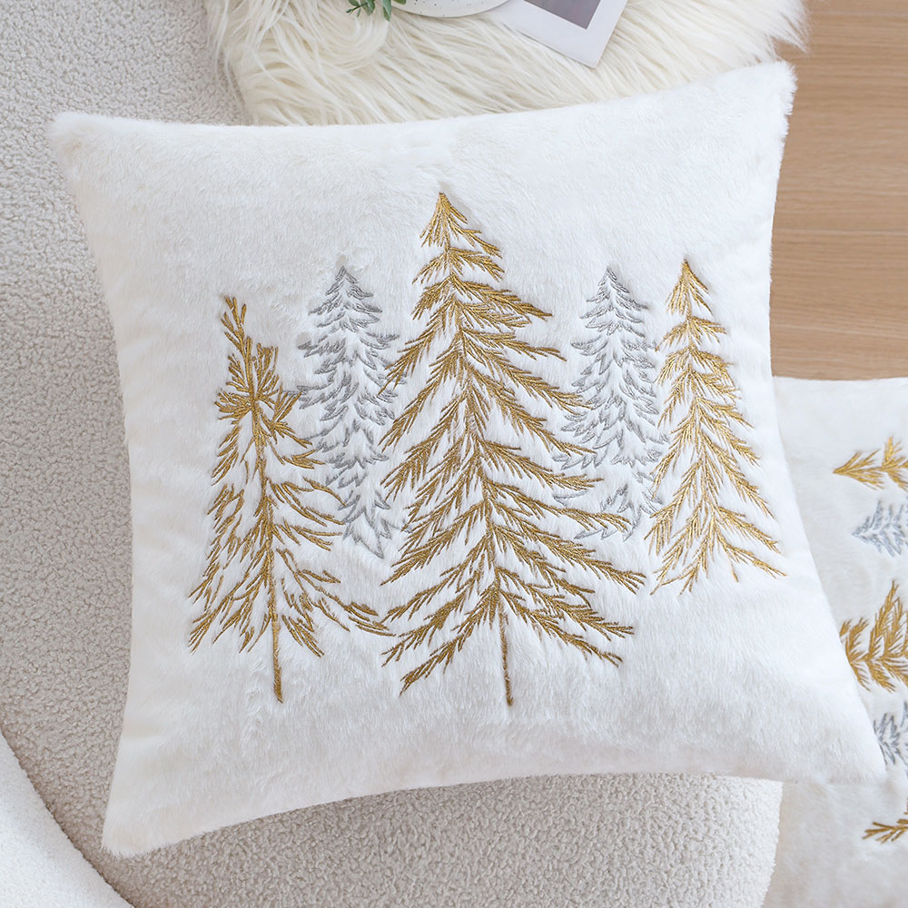 크리스마스 인조 토끼털 베개 커버 45x45cm 금색  - Embroidery Xmas 리뷰 및 가격